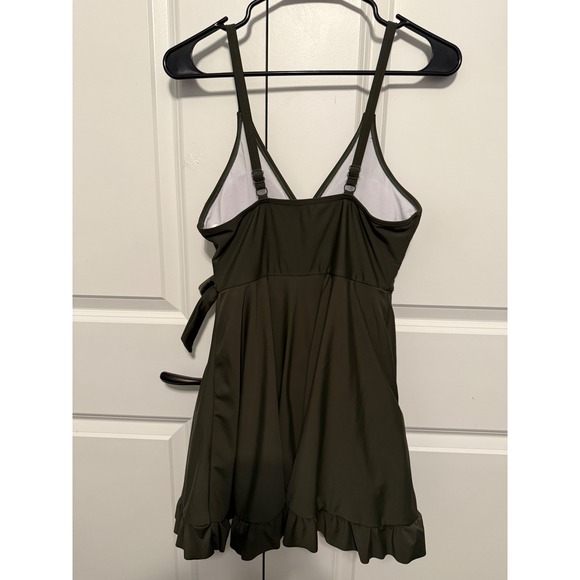 SHEKINI Women Olive Green Wrap Ruffle Swim Dress Tunic M - Picture 6 of 12